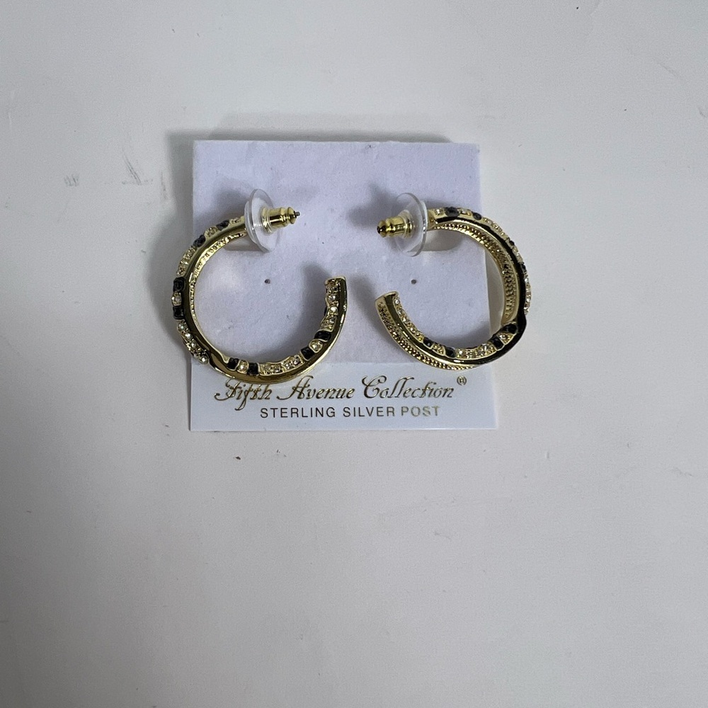 Gold and Black Hoop Earrings‎ with Swarovski Crystal